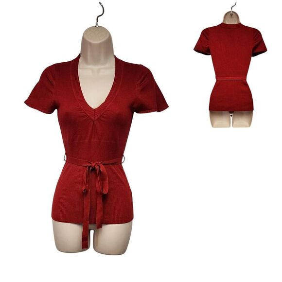 Derek Heart Pullover V-neck Short Sleeve Knit Red Top Blouse Juniors Size M - Picture 1 of 8